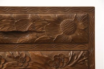 中古　美品!!　日光彫り　細部まで施された彫りが美しい小引き出し(卓上収納、小物収納)(R-066379)