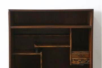 和製アンティーク　上手物!!　和洋折衷　大正ロマンデザイン　前面欅(ケヤキ)材　玉杢と黒柿材がアクセントの二段重ね茶箪笥(茶棚、食器棚、収納棚、戸棚、飾り棚、引き出し、違い棚)(R-066383)