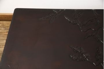 和製ビンテージ　大胆かつ繊細な彫刻が美しい日光彫りのガラス天板付き座卓(ローテーブル、リビングテーブル、センターテーブル、ヴィンテージ)(R-066385)