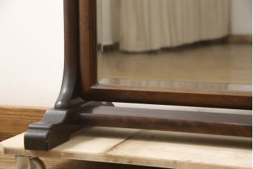 和製ビンテージ　北海道民芸家具　シックな色合いが魅力的!!シンプルなデザインの卓上ミラー(置き鏡、スタンドミラー、ヴィンテージ)(R-066394)