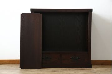 中古　ニレ材　上質な和の空間を演出する水屋箪笥サイドボード(茶箪笥、収納棚、戸棚、食器棚、サイドキャビネット)(R-066395)