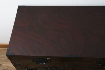 中古　渡辺家具店　漆塗り　木地呂塗り　上品な佇まいが美しい仙台箪笥(和タンス、衣装箪笥、収納たんす、引き出し)(R-066397)