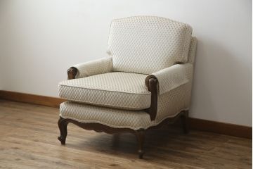 中古　超美品!!　DREXEL HERITAGE(ドレクセルヘリテイジ)　Upholstery(アップホルスタリー)　張り替え済み　クラシカルな佇まいの1人掛けソファ(アームチェア、一人掛け、1P、ラウンジチェア)(R-066406)