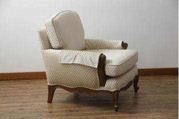 中古　超美品!!　DREXEL HERITAGE(ドレクセルヘリテイジ)　Upholstery(アップホルスタリー)　張り替え済み　クラシカルな佇まいの1人掛けソファ(アームチェア、一人掛け、1P、ラウンジチェア)(R-066406)