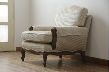 中古　超美品!!　DREXEL HERITAGE(ドレクセルヘリテイジ)　Upholstery(アップホルスタリー)　張り替え済み　クラシカルな佇まいの1人掛けソファ(アームチェア、一人掛け、1P、ラウンジチェア)(R-066406)