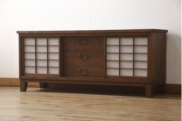 ラフジュ工房オリジナル　古建具リメイク　和の風情漂わせる障子戸ローボード(リビングボード、テレビ台、テレビボード、収納棚、戸棚)(R-066468)