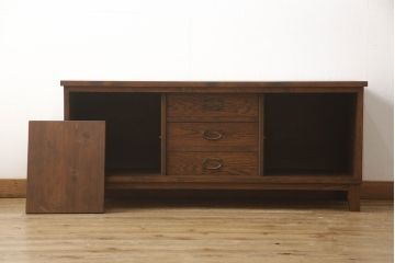 ラフジュ工房オリジナル　古建具リメイク　和の風情漂わせる障子戸ローボード(リビングボード、テレビ台、テレビボード、収納棚、戸棚)(R-066468)