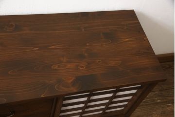 ラフジュ工房オリジナル　古建具リメイク　和の風情漂わせる障子戸ローボード(リビングボード、テレビ台、テレビボード、収納棚、戸棚)(R-066468)
