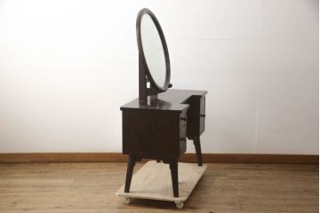 中古　美品　松本民芸家具　丸型一面鏡　西洋アンティークのようなデザインが魅力的なドレッサー(鏡台、ミラー、化粧台)(定価約43万円)(R-066473)