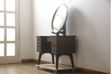 中古　美品　松本民芸家具　丸型一面鏡　西洋アンティークのようなデザインが魅力的なドレッサー(鏡台、ミラー、化粧台)(定価約43万円)(R-066473)