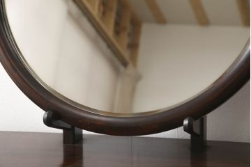 中古　美品　松本民芸家具　丸型一面鏡　西洋アンティークのようなデザインが魅力的なドレッサー(鏡台、ミラー、化粧台)(定価約43万円)(R-066473)