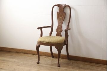 中古　レアモデル!!　DREXEL HERITAGE(ドレクセルヘリテイジ)　シノワズリ様式　上品な曲線デザインが目を引くチェア(椅子、イス、ダイニングチェア、サロンチェア、アームチェア)(R-066482)