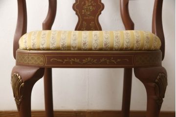 中古　レアモデル!!　DREXEL HERITAGE(ドレクセルヘリテイジ)　シノワズリ様式　上品な曲線デザインが目を引くチェア(椅子、イス、ダイニングチェア、サロンチェア、アームチェア)(R-066482)