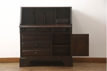 中古　北海道民芸家具　上質な作りが魅力のライティングビューロー(簿記机、在宅用、在宅ワーク用、ワークデスク、引き出し、収納棚、戸棚)(定価約34万円)(R-066494)