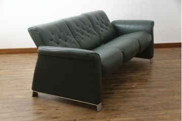 中古　ノルウェー製　ほぼ未使用の極美品!!　EKORNES(エコーネス)　ストレスレス(Stressless)　メトロポリタン　大人の贅沢なくつろぎ空間を演出する三人掛けソファ(アームソファ、3人掛け、3P、トリプルソファ、ロッキング機能、北欧)(定価約55万円)(R-066508)