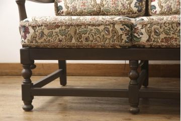 イギリスビンテージ　ERCOL(アーコール)　Old Colonial(オールドコロニアル)シリーズ　クラシカルなファブリックが格調高い雰囲気を醸し出す3人掛けソファ(三人掛けソファ、3P、トリプルソファ、アームソファ、英国、北欧、ヴィンテージ)(R-066513)