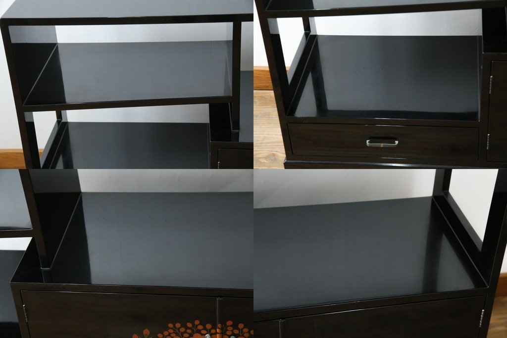 中古　美品!!　輪島塗り　繊細なタッチで描かれた花の意匠が雅な雰囲気を醸し出す茶棚　(R-066527)