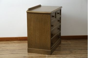 和製ビンテージ　神戸洋家具　オーク材　上品な佇まいが魅力の小振りなチェスト(洋服タンス、引き出し、サイドチェスト、ヴィンテージ)(R-066530)