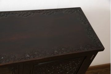 中古　美品!!　軽井沢彫り　和モダンスタイルの空間づくりにぴったりなサイドボード(収納棚、戸棚、飾り棚、サイドキャビネット)(R-066534)