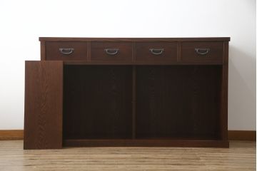 中古　美品　整然と並ぶ縦桟が和モダンな雰囲気を醸し出す水屋箪笥サイドボード(収納棚、戸棚、茶箪笥、茶棚、サイドキャビネット、テレビ台、テレビボード)(R-066548)