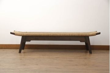 和製ビンテージ　松本民芸家具　ラッシ座面が涼し気な印象の#519型長スツール(ヴィンテージ、ベンチ、長椅子、長イス)(定価約29万円)(R-066555)