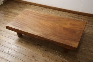 和製ビンテージ　重厚!!　天板一枚板　総欅(ケヤキ)無垢材の杢目が美しい座卓(ローテーブル、センターテーブル、ヴィンテージ)(R-066557)