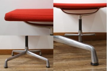 アメリカビンテージ　Hermanmiller(ハーマンミラー社)　Eames Aluminum Group(イームズアルミナムグループ)　エグゼクティブチェア　鮮やかなレッドカラーが空間を彩る回転チェアとオットマンのセット(回転椅子、回転イス、アームチェア、オフィスチェア、フットスツール、ヴィンテージ)(定価約55万円)(R-066558)