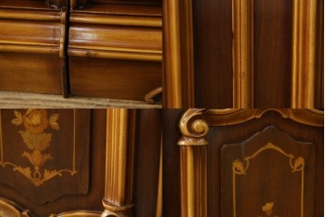 中古　美品!!　激レア!!　幅3.2mの特大サイズ!!　イタリア家具　優美な佇まいと大容量の収納力を兼ね備えたアンティーク調高級キャビネット(キュリオケース、本箱、ブックケース、飾り棚、食器棚、カップボード、収納棚、戸棚)(R-066561)