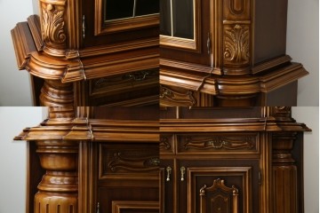 中古　美品!!　激レア!!　幅3.2mの特大サイズ!!　イタリア家具　優美な佇まいと大容量の収納力を兼ね備えたアンティーク調高級キャビネット(キュリオケース、本箱、ブックケース、飾り棚、食器棚、カップボード、収納棚、戸棚)(R-066561)