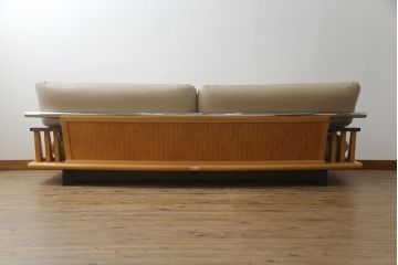 中古　美品　モリシゲ(MORISHIGE/森繁)　水葉(ミズハ)　合皮　和モダンテイストのお部屋づくりにおすすめな3人掛けソファ(アームソファ、三人掛け、3P、トリプルソファ、ローソファ)(定価約100万円)(R-066562)