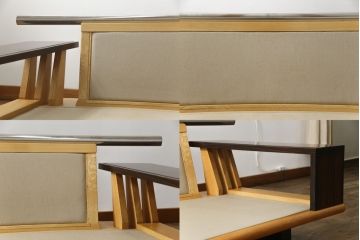 中古　美品　モリシゲ(MORISHIGE/森繁)　水葉(ミズハ)　合皮　和モダンテイストのお部屋づくりにおすすめな3人掛けソファ(アームソファ、三人掛け、3P、トリプルソファ、ローソファ)(定価約100万円)(R-066562)