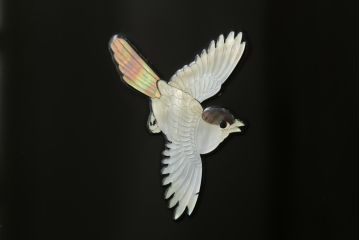 中古　民芸家具　花鳥図　孔雀　表現力の高さが窺える螺鈿細工の衝立て(つい立て、衝い立て、仕切り、パーテーション)(R-066568)