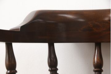 中古　美品　九州民芸家具　挽き物加工の凝ったデザインが魅力的なアームチェア(ダイニングチェア、板座チェア、椅子、イス、ワークチェア)(R-066570)