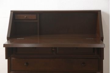 中古　松本民芸家具　H型　ボールフットが特徴的なライティングビューロー(簿記机、ワークデスク、在宅ワーク、在宅用デスク、サイドチェスト、引き出し)(定価約42万円)(R-066580)