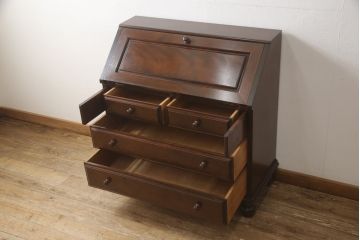 中古　松本民芸家具　H型　ボールフットが特徴的なライティングビューロー(簿記机、ワークデスク、在宅ワーク、在宅用デスク、サイドチェスト、引き出し)(定価約42万円)(R-066580)
