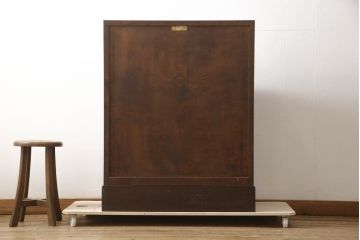 中古　松本民芸家具　希少モデル　格子模様が特徴的なK型ライティングビューロー(ワークデスク、在宅ワーク用、在宅用、簿記机、収納棚、戸棚)(R-066583)