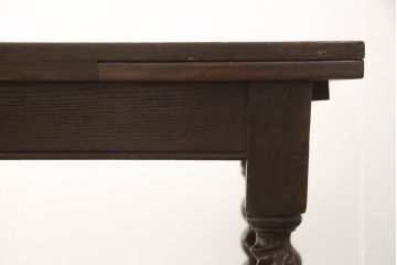 イギリスアンティーク　オーク材　ツイストレッグが特徴的なドローリーフテーブル(ダイニングテーブル、エクステンションテーブル、4人掛け、6人掛け、食卓、英国)(R-066596)