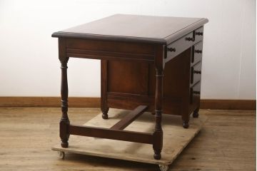 中古　美品!!　九州民芸家具　和・洋どちらのお部屋にも取り入れやすい!!シックな佇まいが魅力のデスク(片袖デスク、片袖机、ワークデスク、在宅用、在宅ワーク用)(R-066601)