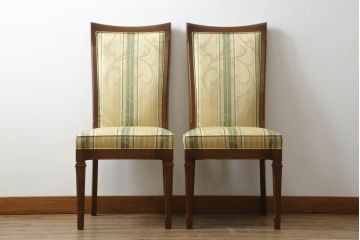 中古　美品　マルニ木工(MARUNI)　地中海シリーズ　カンヌ　クラシカルなデザインのファブリックがお洒落なダイニングチェア2脚セット(椅子、イス)(定価2脚で約16万円)(R-066603)