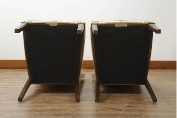 中古　美品　マルニ木工(MARUNI)　地中海シリーズ　カンヌ　クラシカルなデザインのファブリックがお洒落なダイニングチェア2脚セット(椅子、イス)(定価2脚で約16万円)(R-066603)