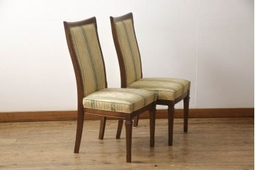 中古　美品　マルニ木工(MARUNI)　地中海シリーズ　カンヌ　クラシカルなデザインのファブリックがお洒落なダイニングチェア2脚セット(椅子、イス、バラ売り可能)(定価2脚で約16万円)(R-066604)