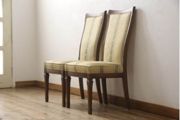 中古　美品　マルニ木工(MARUNI)　地中海シリーズ　カンヌ　クラシカルなデザインのファブリックがお洒落なダイニングチェア2脚セット(椅子、イス、バラ売り可能)(定価2脚で約16万円)(R-066604)