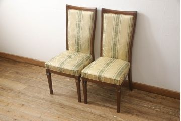 中古　美品　マルニ木工(MARUNI)　地中海シリーズ　カンヌ　クラシカルなデザインのファブリックがお洒落なダイニングチェア2脚セット(椅子、イス、バラ売り可能)(定価2脚で約16万円)(R-066604)