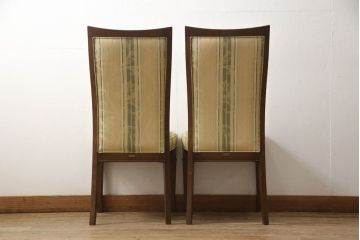 中古　美品　マルニ木工(MARUNI)　地中海シリーズ　カンヌ　クラシカルなデザインのファブリックがお洒落なダイニングチェア2脚セット(椅子、イス、バラ売り可能)(定価2脚で約16万円)(R-066604)