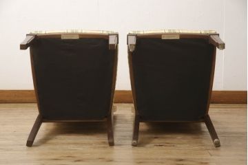 中古　美品　マルニ木工(MARUNI)　地中海シリーズ　カンヌ　クラシカルなデザインのファブリックがお洒落なダイニングチェア2脚セット(椅子、イス、バラ売り可能)(定価2脚で約16万円)(R-066604)