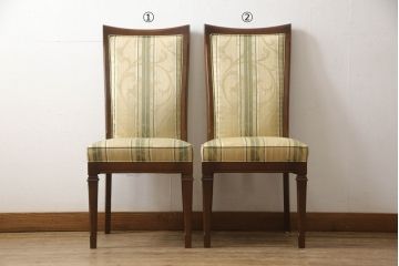 中古　美品　マルニ木工(MARUNI)　地中海シリーズ　カンヌ　クラシカルなデザインのファブリックがお洒落なダイニングチェア2脚セット(椅子、イス、バラ売り可能)(定価2脚で約16万円)(R-066604)