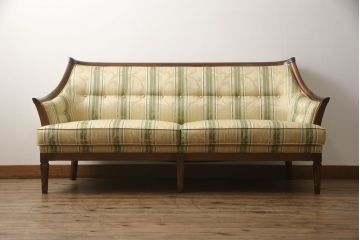 中古　美品!!　マルニ木工(MARUNI)　地中海シリーズ　サランテ　クラシカルなデザインのファブリックが目を引くラブシート(2.5人掛けソファ、2人掛けソファ、3人掛けソファ、アームソファ)(定価約32万円)(R-066606)