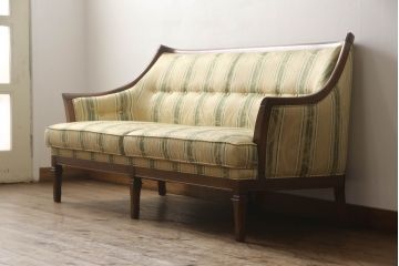 中古　美品!!　マルニ木工(MARUNI)　地中海シリーズ　サランテ　クラシカルなデザインのファブリックが目を引くラブシート(2.5人掛けソファ、2人掛けソファ、3人掛けソファ、アームソファ)(定価約32万円)(R-066606)