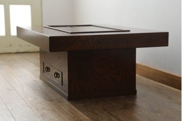 中古　美品　総欅(ケヤキ)材の杢目が美しい関西火鉢(囲炉裏、長火鉢、木製火鉢、座卓、ローテーブル)(R-066608)