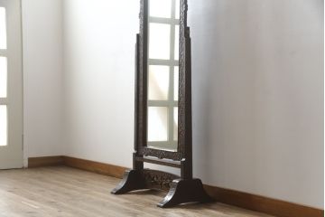 中古　軽井沢彫り　繊細な桜の彫刻が美しい姿見(スタンドミラー、鏡)(R-066625)